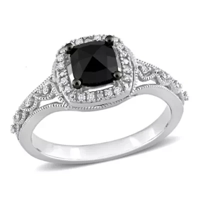 1.15 ct. t.w. Black and White Diamond Halo Ring 14K Gold