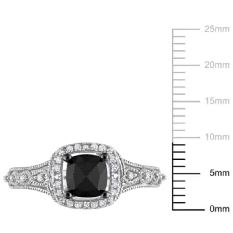 1.15 ct. t.w. Black and White Diamond Halo Ring 14K Gold