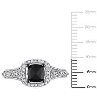 1.15 ct. t.w. Black and White Diamond Halo Ring 14K Gold