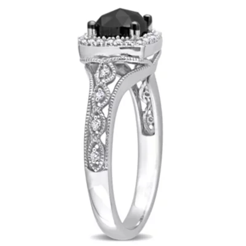 1.15 ct. t.w. Black and White Diamond Halo Ring 14K Gold