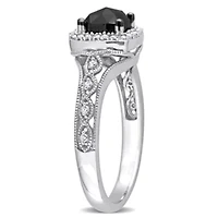 1.15 ct. t.w. Black and White Diamond Halo Ring 14K Gold