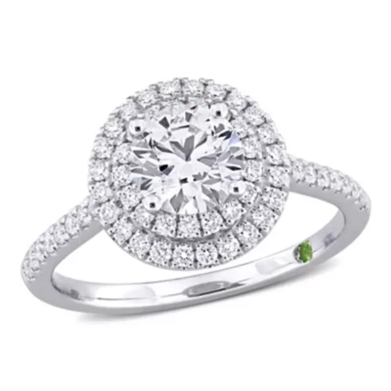 ct. t.w. Lab Grown Diamond and Tsavorite Engagement Ring 14K White Gold