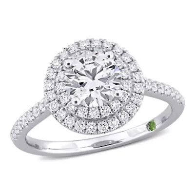 ct. t.w. Lab Grown Diamond and Tsavorite Engagement Ring 14K White Gold