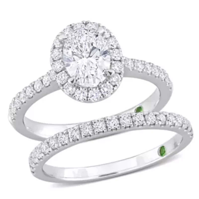1.78 ct. T.w. Lab Grown Diamond and Tsavorite Engagement Ring Set 14K White Gold