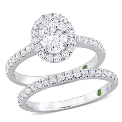 1.78 ct. T.w. Lab Grown Diamond and Tsavorite Engagement Ring Set 14K White Gold