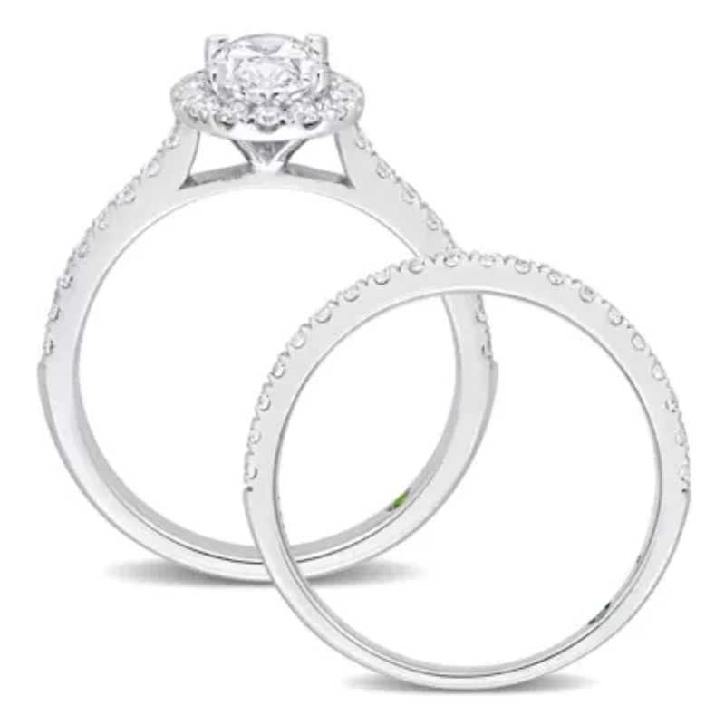1.78 ct. T.w. Lab Grown Diamond and Tsavorite Engagement Ring Set 14K White Gold