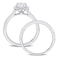 1.78 ct. T.w. Lab Grown Diamond and Tsavorite Engagement Ring Set 14K White Gold