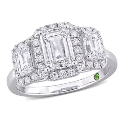 3 ct. t.w. Lab Grown Diamond and Tsavorite Engagement Ring 14K White Gold