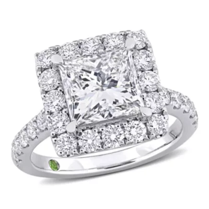 4.3 ct. t.w. Lab Grown Diamond and Tsavorite Engagement Ring 14K White Gold