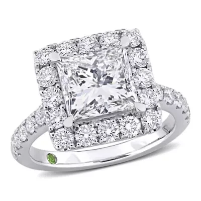 4.3 ct. t.w. Lab Grown Diamond and Tsavorite Engagement Ring 14K White Gold
