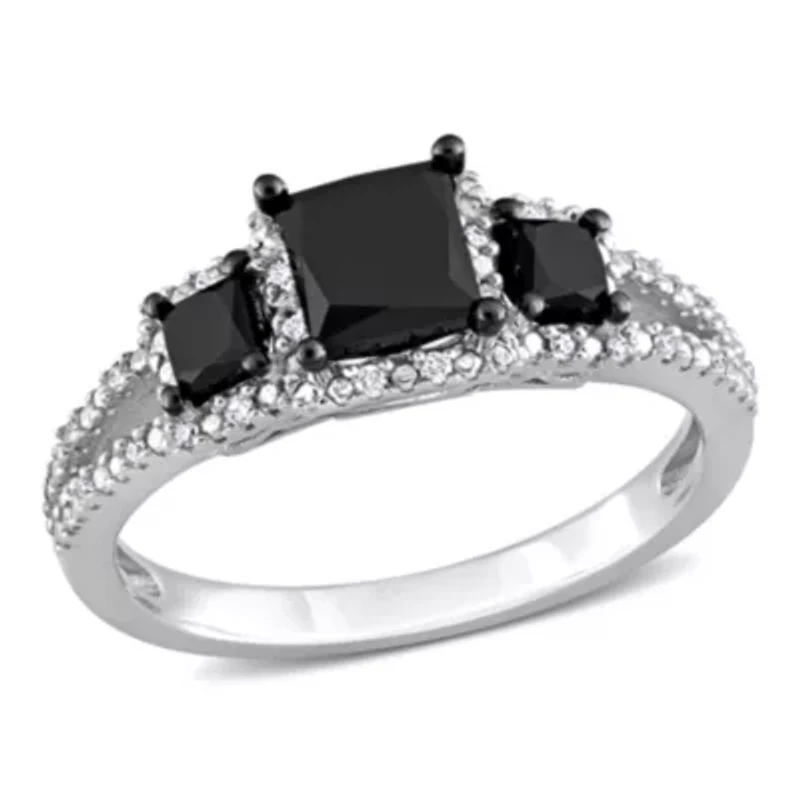 1.57 ct. t.w. Black and White Diamond Engagement Ring 14K Gold with Rhodium Plated