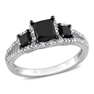 1.57 ct. t.w. Black and White Diamond Engagement Ring 14K Gold with Rhodium Plated