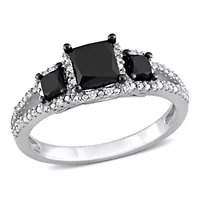 1.57 ct. t.w. Black and White Diamond Engagement Ring 14K Gold with Rhodium Plated
