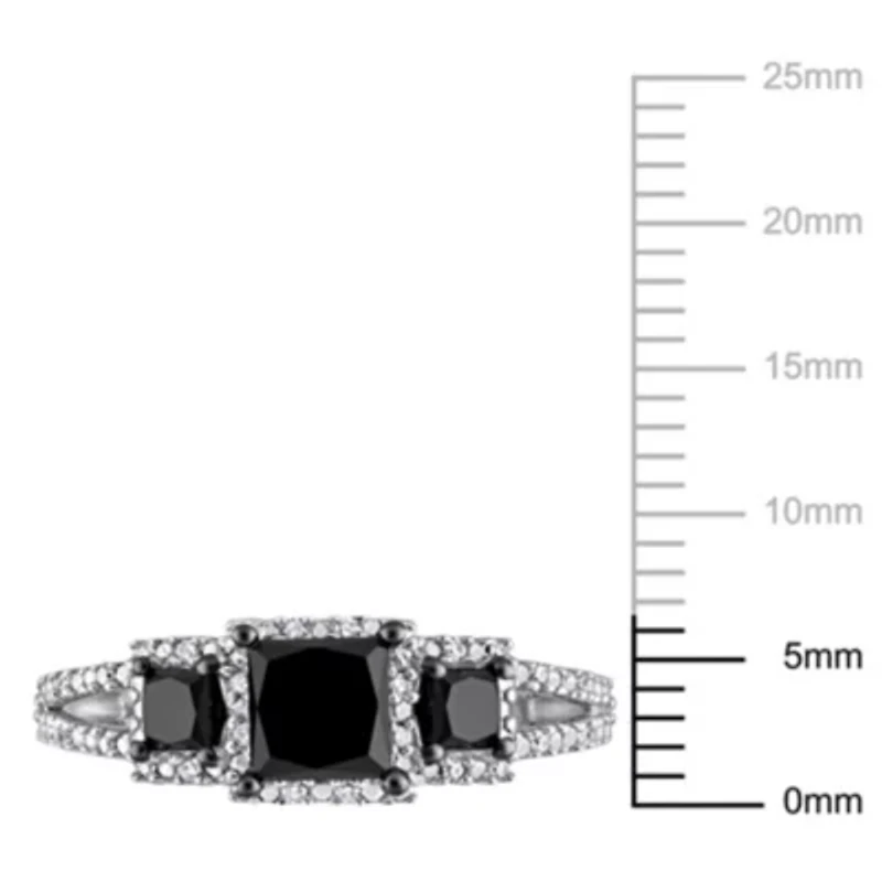 1.57 ct. t.w. Black and White Diamond Engagement Ring 14K Gold with Rhodium Plated