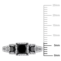 1.57 ct. t.w. Black and White Diamond Engagement Ring 14K Gold with Rhodium Plated