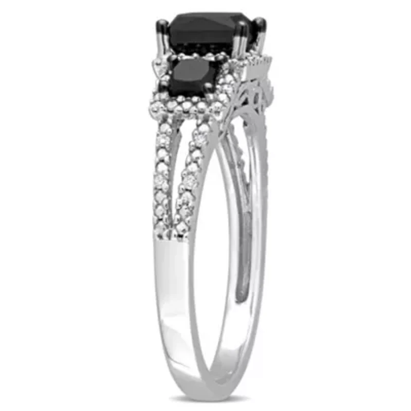 1.57 ct. t.w. Black and White Diamond Engagement Ring 14K Gold with Rhodium Plated