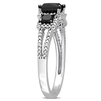 1.57 ct. t.w. Black and White Diamond Engagement Ring 14K Gold with Rhodium Plated