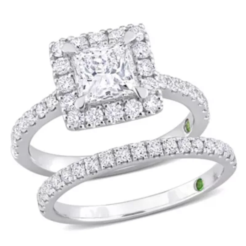 2.30 ct. t.w. Lab Grown Diamond and Tsavorite Engagement Ring Set 14K White Gold