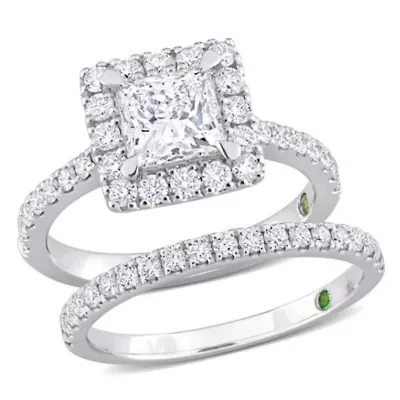 2.30 ct. t.w. Lab Grown Diamond and Tsavorite Engagement Ring Set 14K White Gold