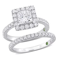 2.30 ct. t.w. Lab Grown Diamond and Tsavorite Engagement Ring Set 14K White Gold