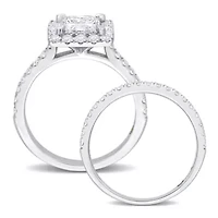 2.30 ct. t.w. Lab Grown Diamond and Tsavorite Engagement Ring Set 14K White Gold