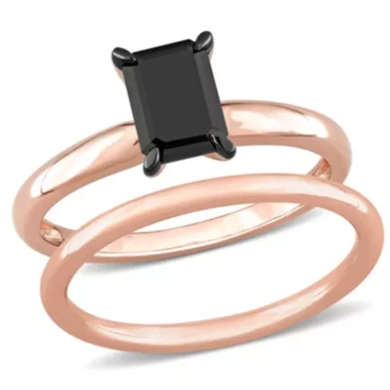 1 ct. t.w. Black Diamond Engagement Ring Set 14K Rose Gold with Rhodium Plated