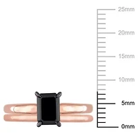 1 ct. t.w. Black Diamond Engagement Ring Set 14K Rose Gold with Rhodium Plated