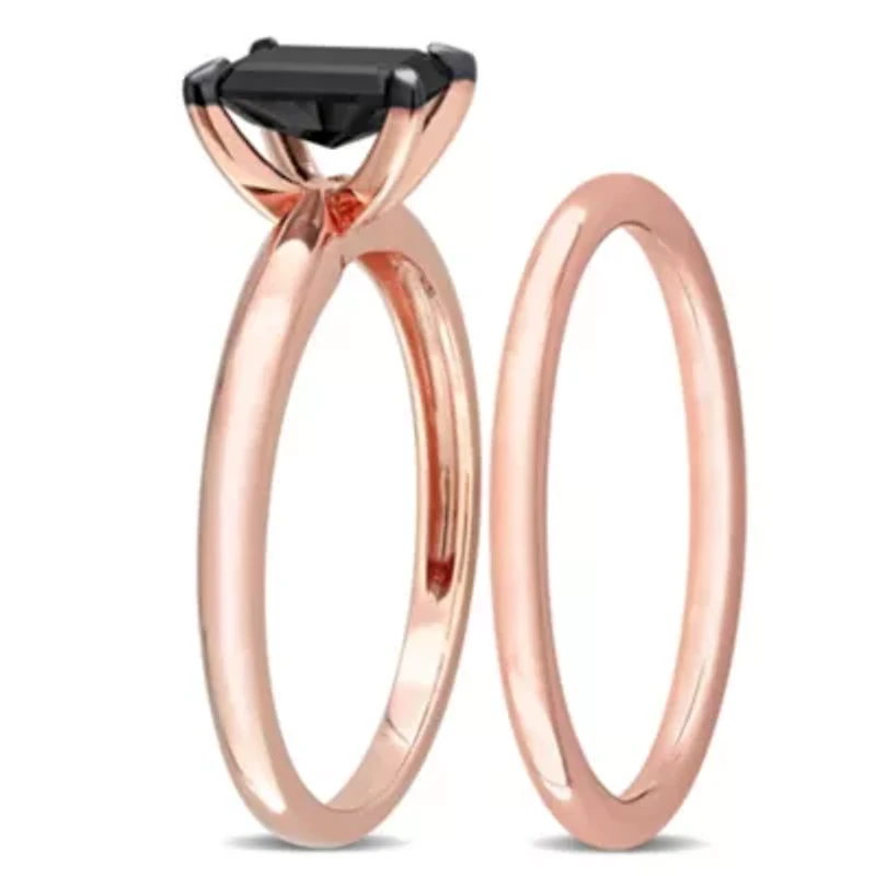 1 ct. t.w. Black Diamond Engagement Ring Set 14K Rose Gold with Rhodium Plated