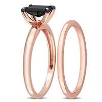 1 ct. t.w. Black Diamond Engagement Ring Set 14K Rose Gold with Rhodium Plated