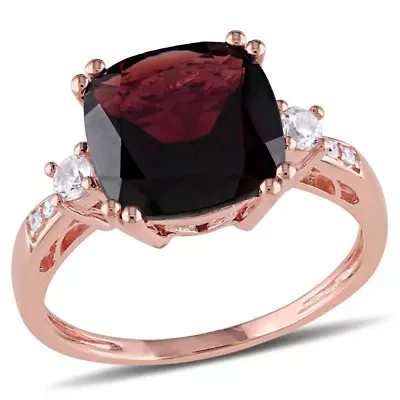 Lab Created Garnet and White Sapphire with Diamondd Accent Ring 10K Rose Gold