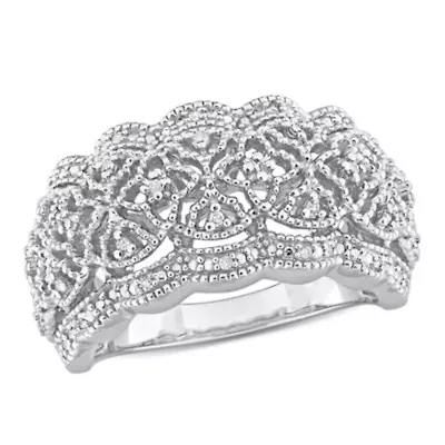 1/10 CT TW Diamondd Wide Band Vintage Ring Sterling Silver