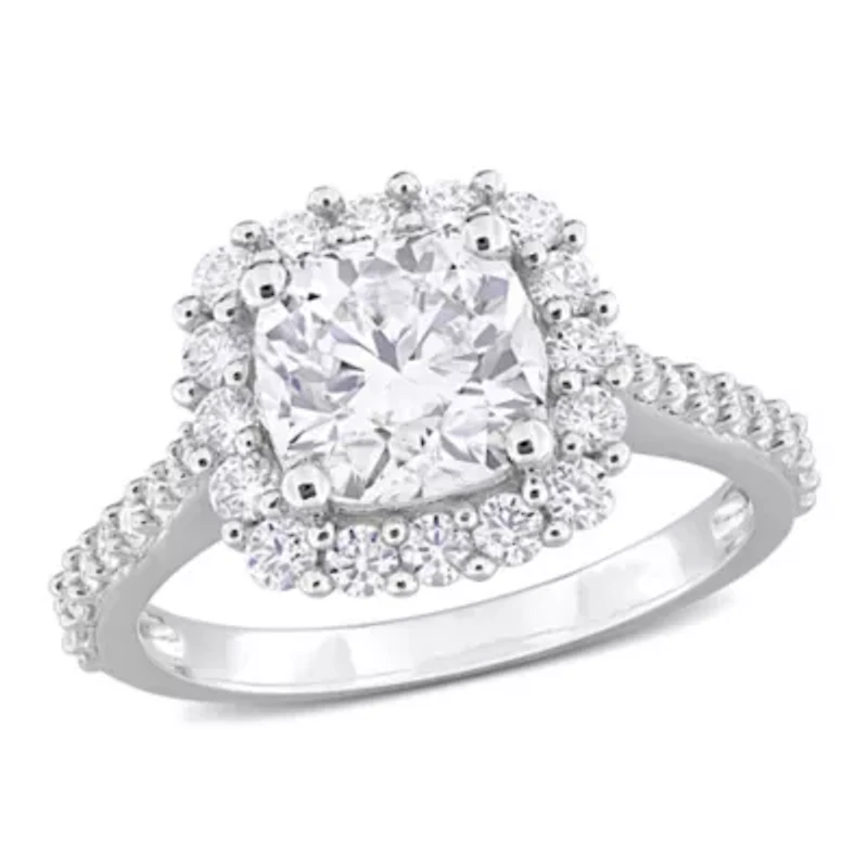 Lab Created Moissanite Halo Ring Sterling Silver
