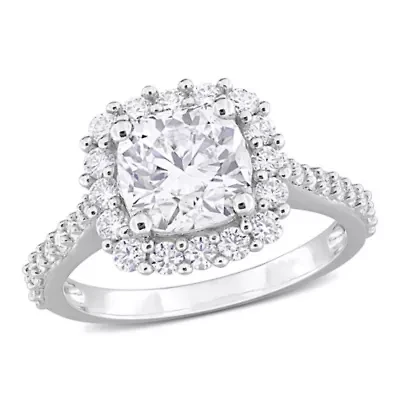 Lab Created Moissanite Halo Ring Sterling Silver