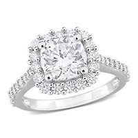 Lab Created Moissanite Halo Ring Sterling Silver