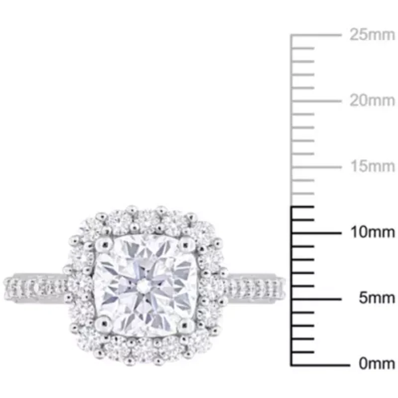 Lab Created Moissanite Halo Ring Sterling Silver