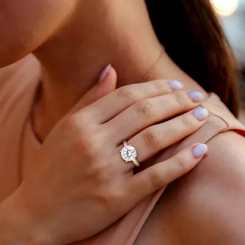 Lab Created Moissanite Solitaire Ring Sterling Silver