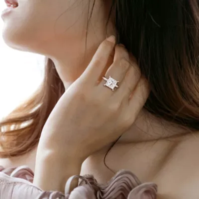 Lab Created Moissanite Solitaire Ring Sterling Silver