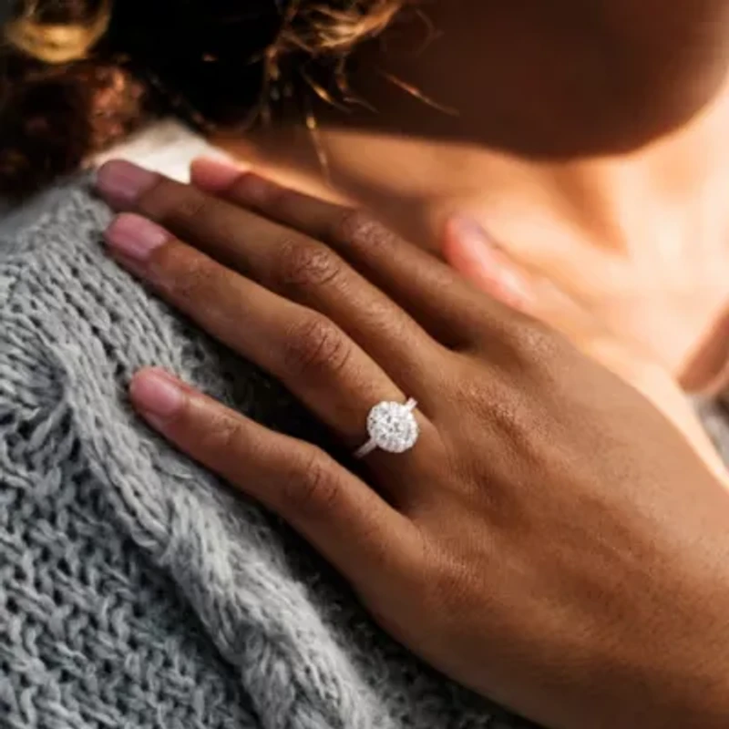 Lab Created Moissanite Halo Ring Sterling Silver