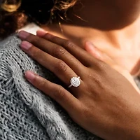 Lab Created Moissanite Halo Ring Sterling Silver