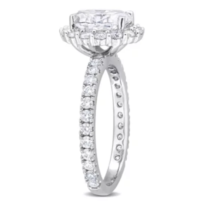 Lab Created Moissanite Halo Ring Sterling Silver