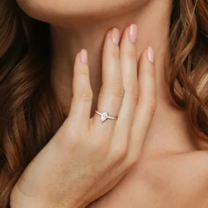 Lab Created Moissanite Solitaire Ring Sterling Silver
