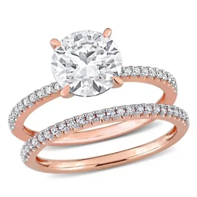 Lab Created Moissanite and 1/4 ct. t.w. Diamond Bridal Ring Set 14K Rose Gold