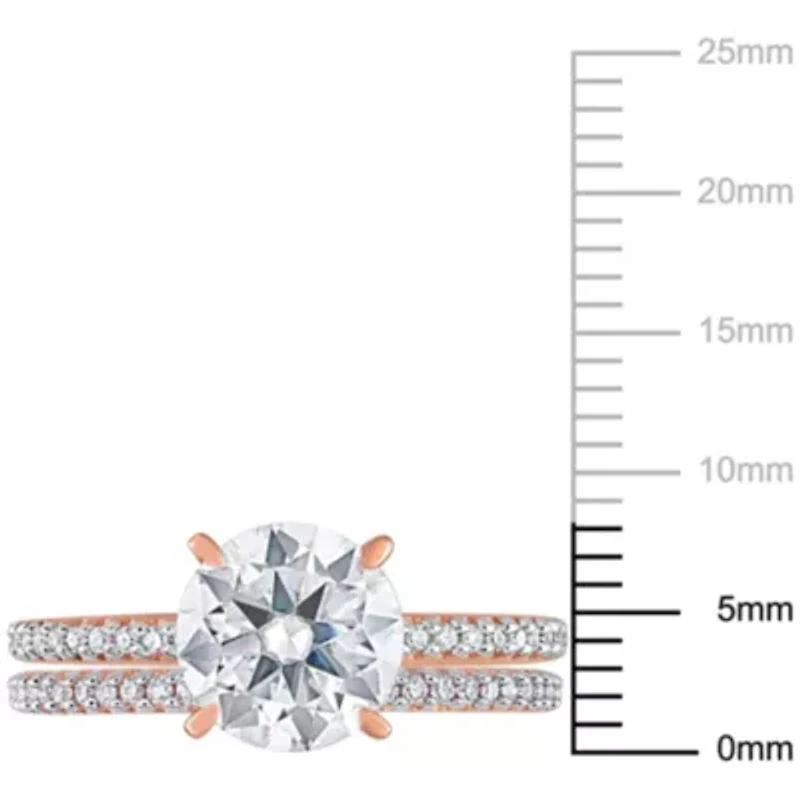 Lab Created Moissanite and 1/4 ct. t.w. Diamond Bridal Ring Set 14K Rose Gold