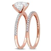 Lab Created Moissanite and 1/4 ct. t.w. Diamond Bridal Ring Set 14K Rose Gold