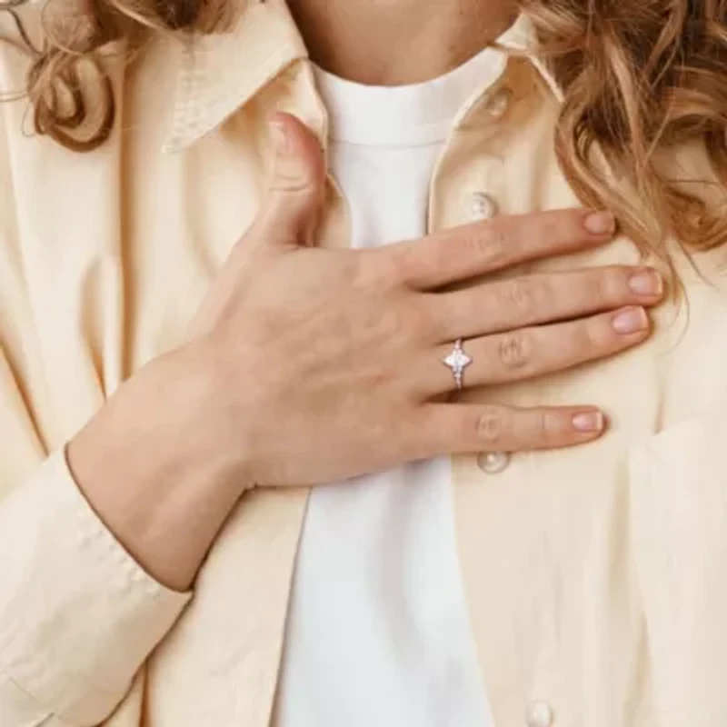 Lab Created Moissanite Engagement Ring Sterling Silver