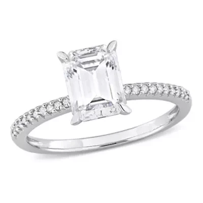 Lab Created Moissanite and 1/10 ct. t.w. Diamond Engagement Ring 14K White Gold