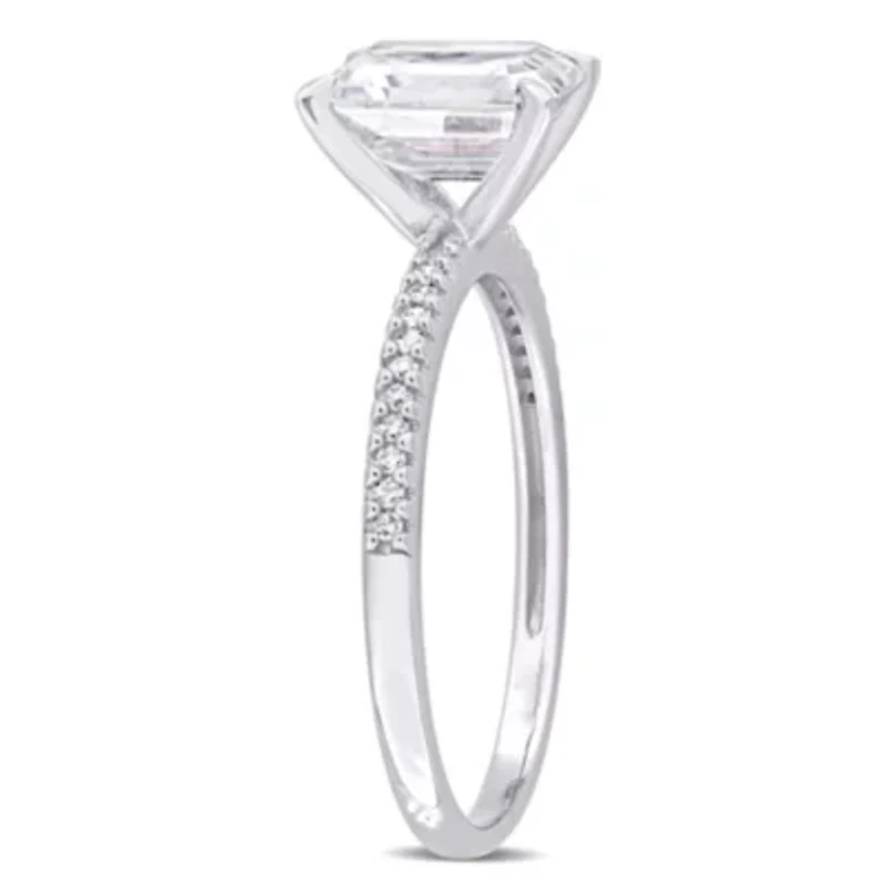 Lab Created Moissanite and 1/10 ct. t.w. Diamond Engagement Ring 14K White Gold