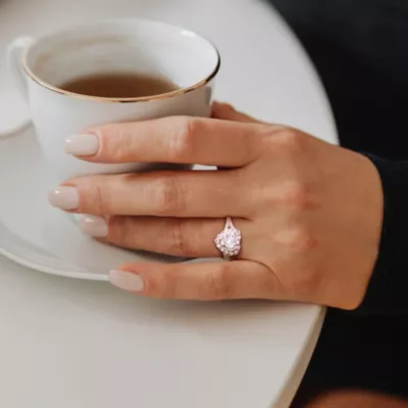 Lab Created Moissanite Halo Ring Sterling Silver