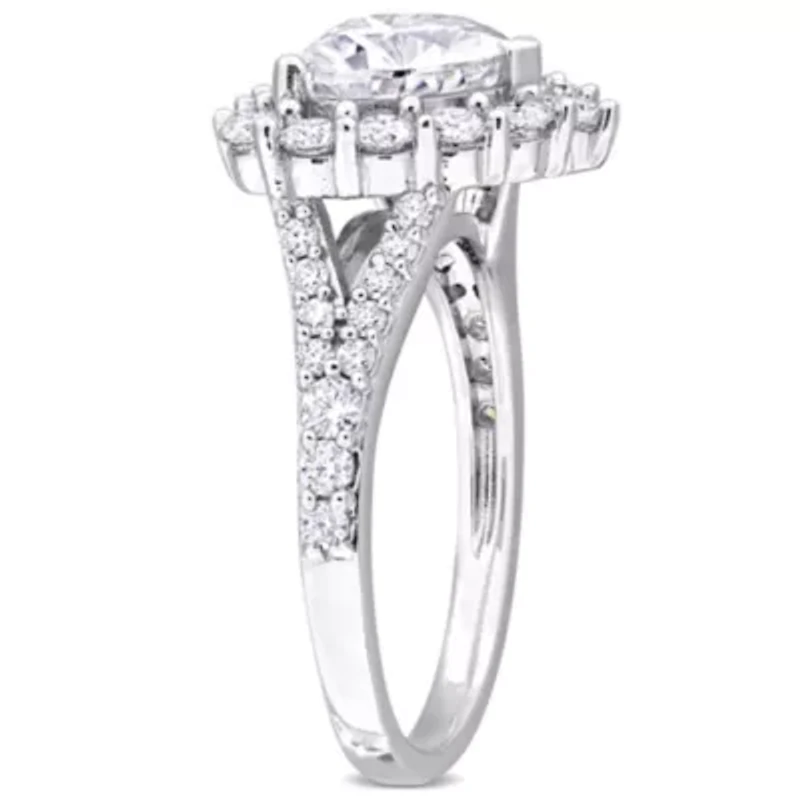 Lab Created Moissanite Halo Ring Sterling Silver