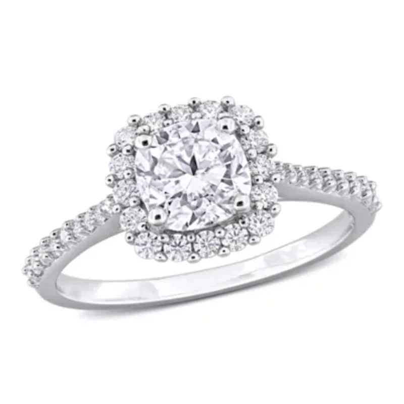 Lab Created Moissanite Halo Ring Sterling Silver